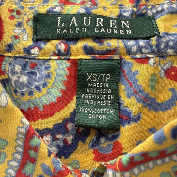 Lauren Ralph Lauren Paisley Button-Up Shirt Yellow Cotton Boho Retro Women's XS - Picture 5 of 12